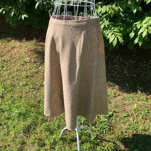 Vintage 50s 60s pendleton wool plaid skirt XS S tartan made in USA beige blue - Picture 3 of 10